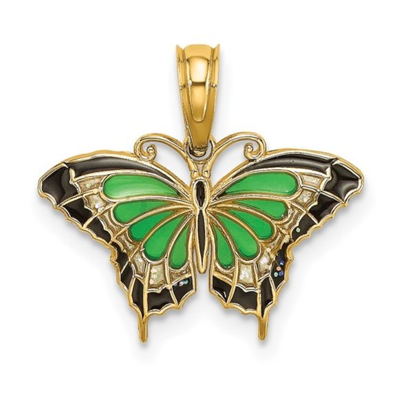 14k Yellow Gold MINI Yellow Pink Aqua Green red/blue Enameled Butterfly Charm - Picture 4 of 8